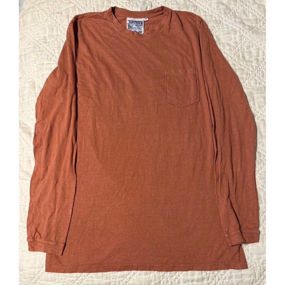 Jungmaven Long Sleeve Pocket Tee Mens M Terracotta Orange Hemp Organic Cotton